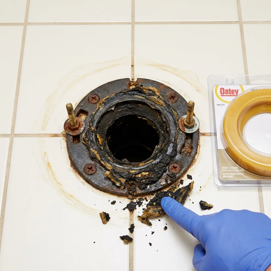 Failed wax ring showing water seepage at the base of a toilet in a Jackson, MS home
