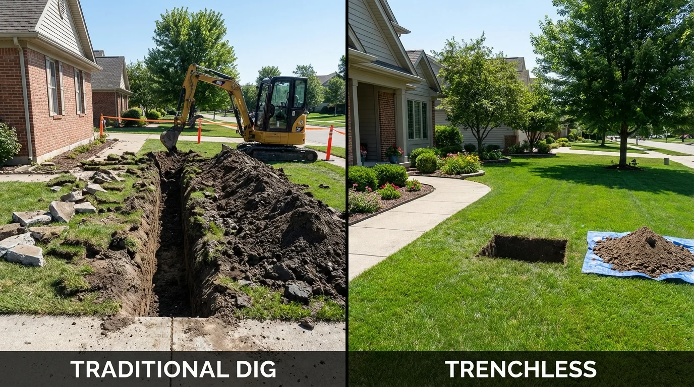 Trenchless sewer repair with minimal yard damage versus traditional excavation in Jackson, MS